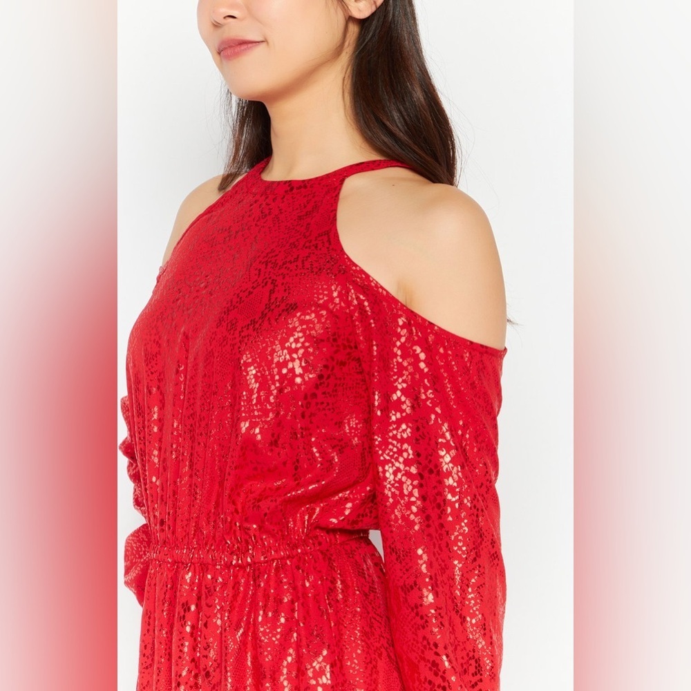 MICHAEL Michael Kors Metallic Snake Print Cold-Shoulder Dress, Size L - Picture 3 of 12